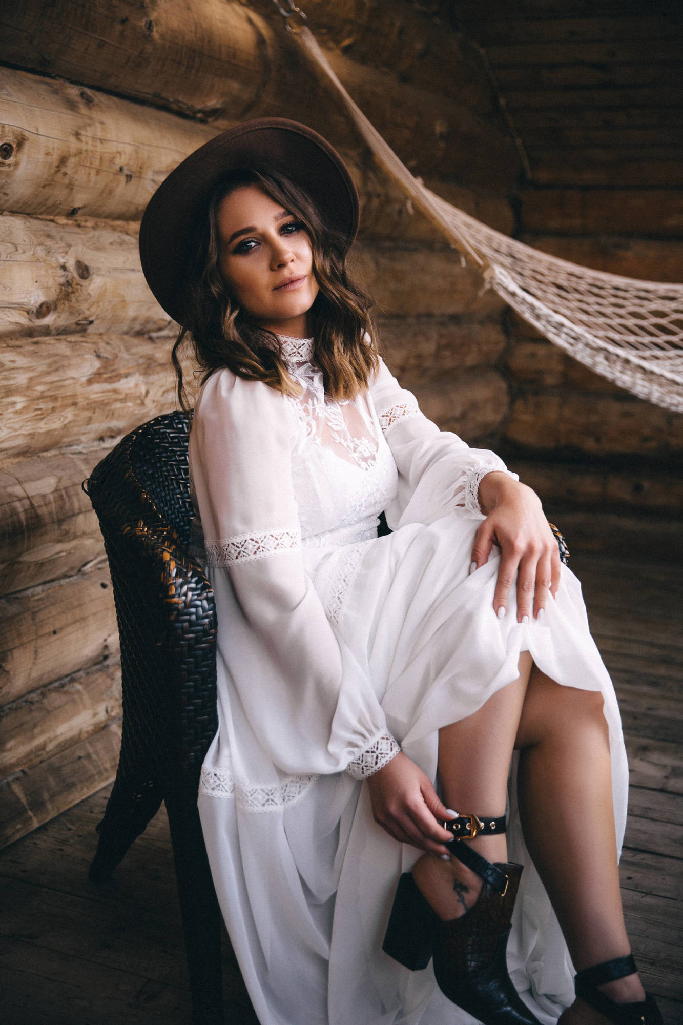 Белое бохо платье Pollardi