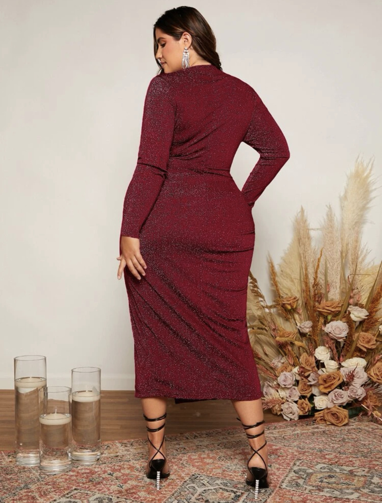 Бордовое миди платье люрекс