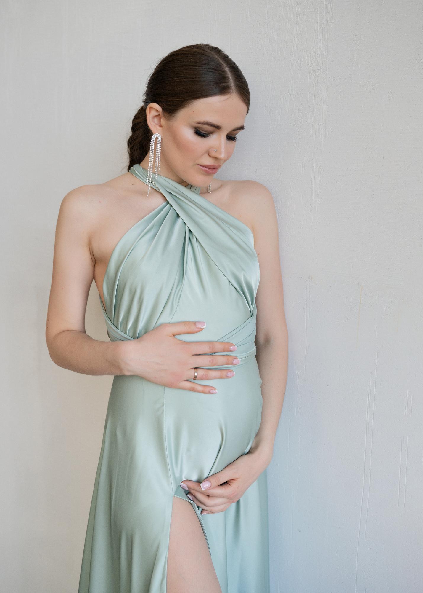 Пэрис шалфей шелковое с разрезом