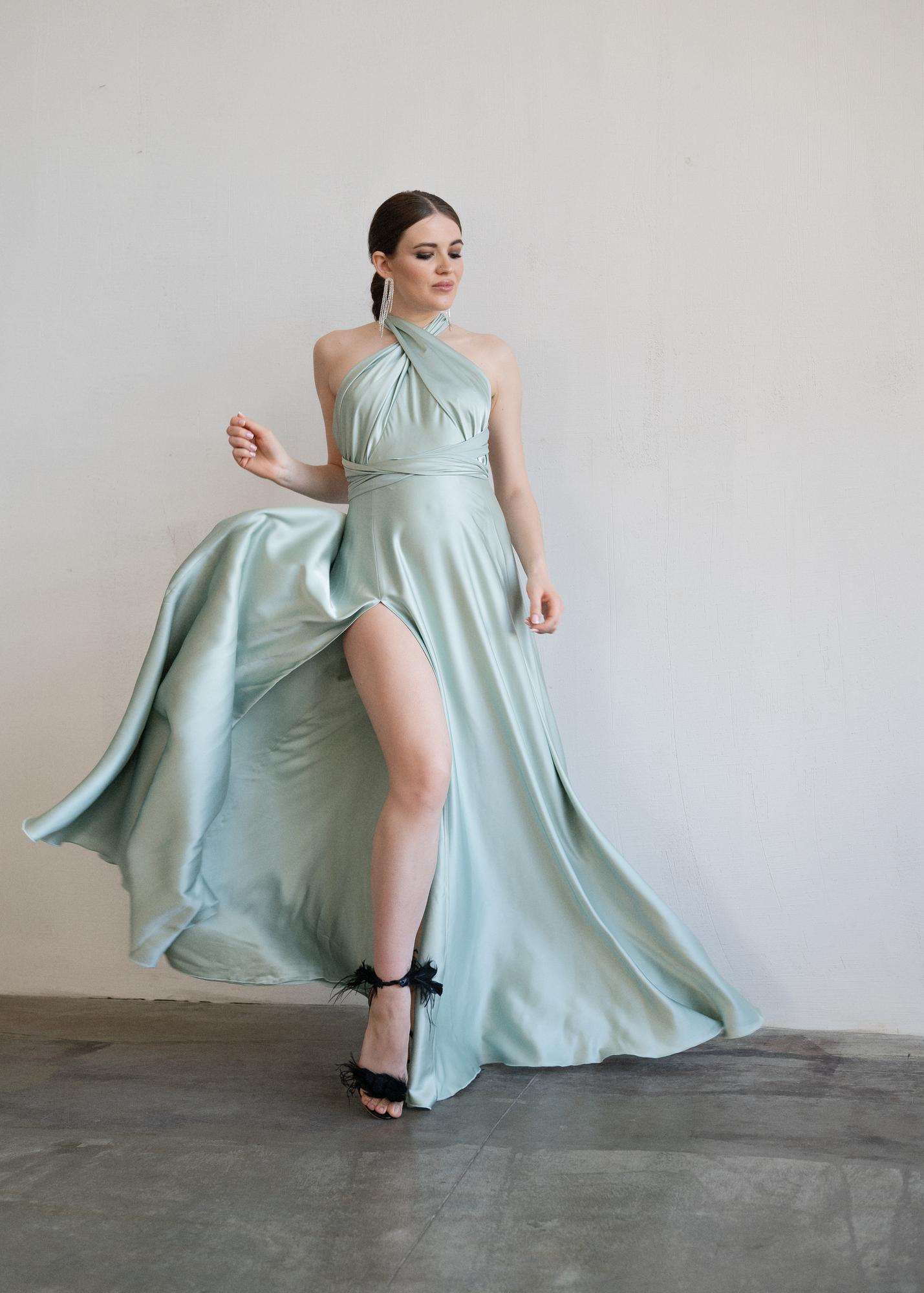 Пэрис шалфей шелковое с разрезом