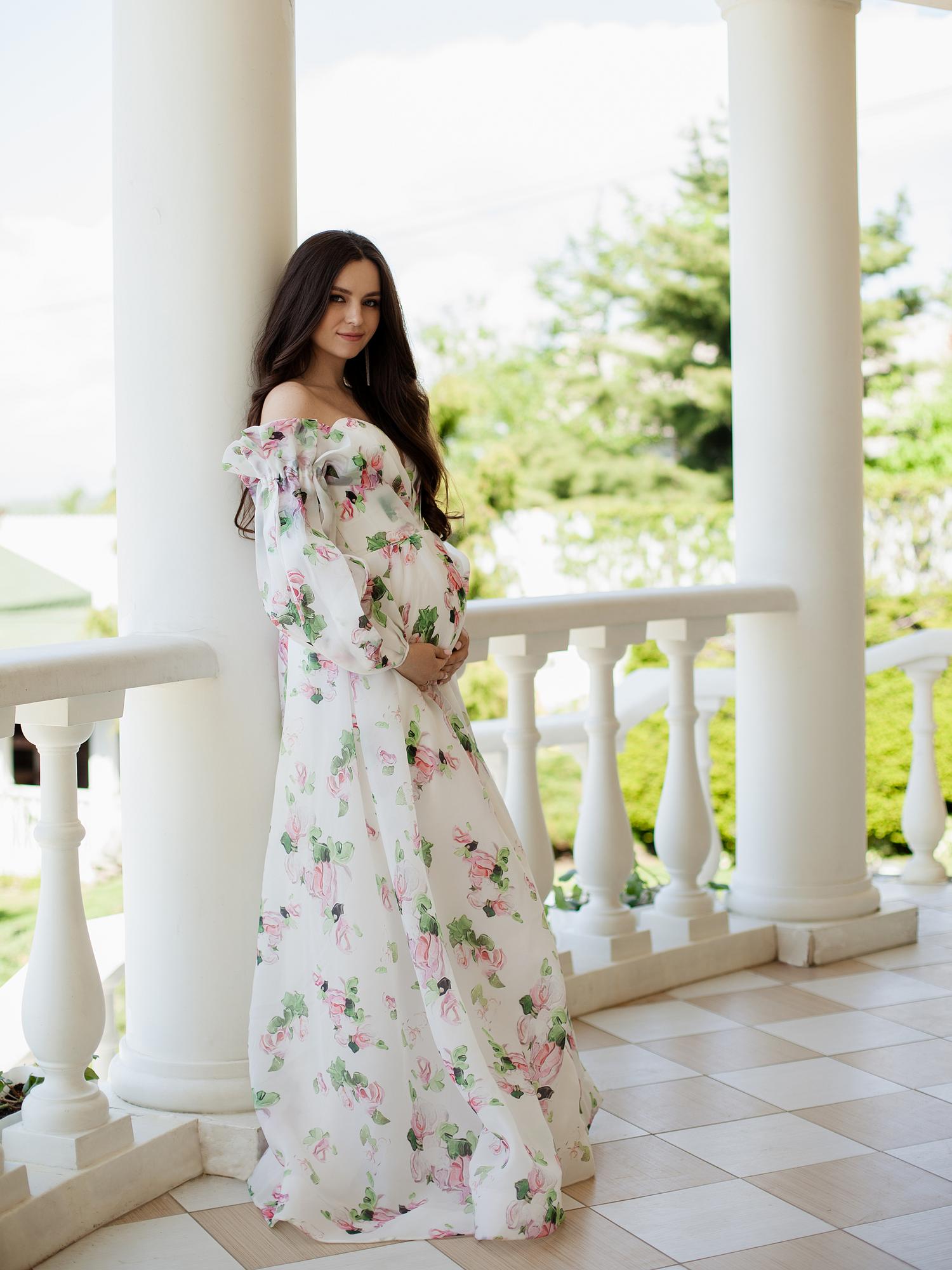 Молочное цветочное со съемным рукавом, органза