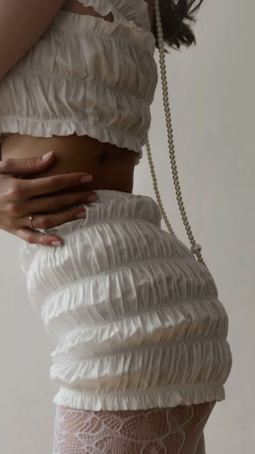 Комплект белый шорты + топ плиссировка