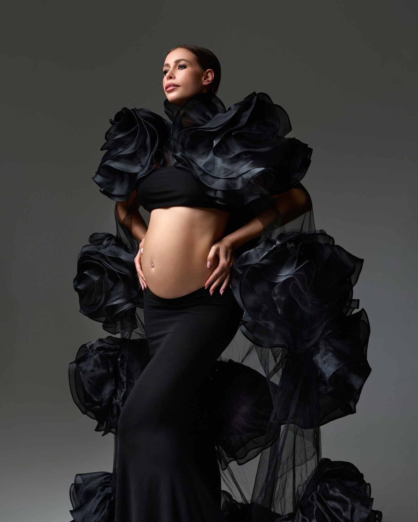 Черная накидка цветы органза