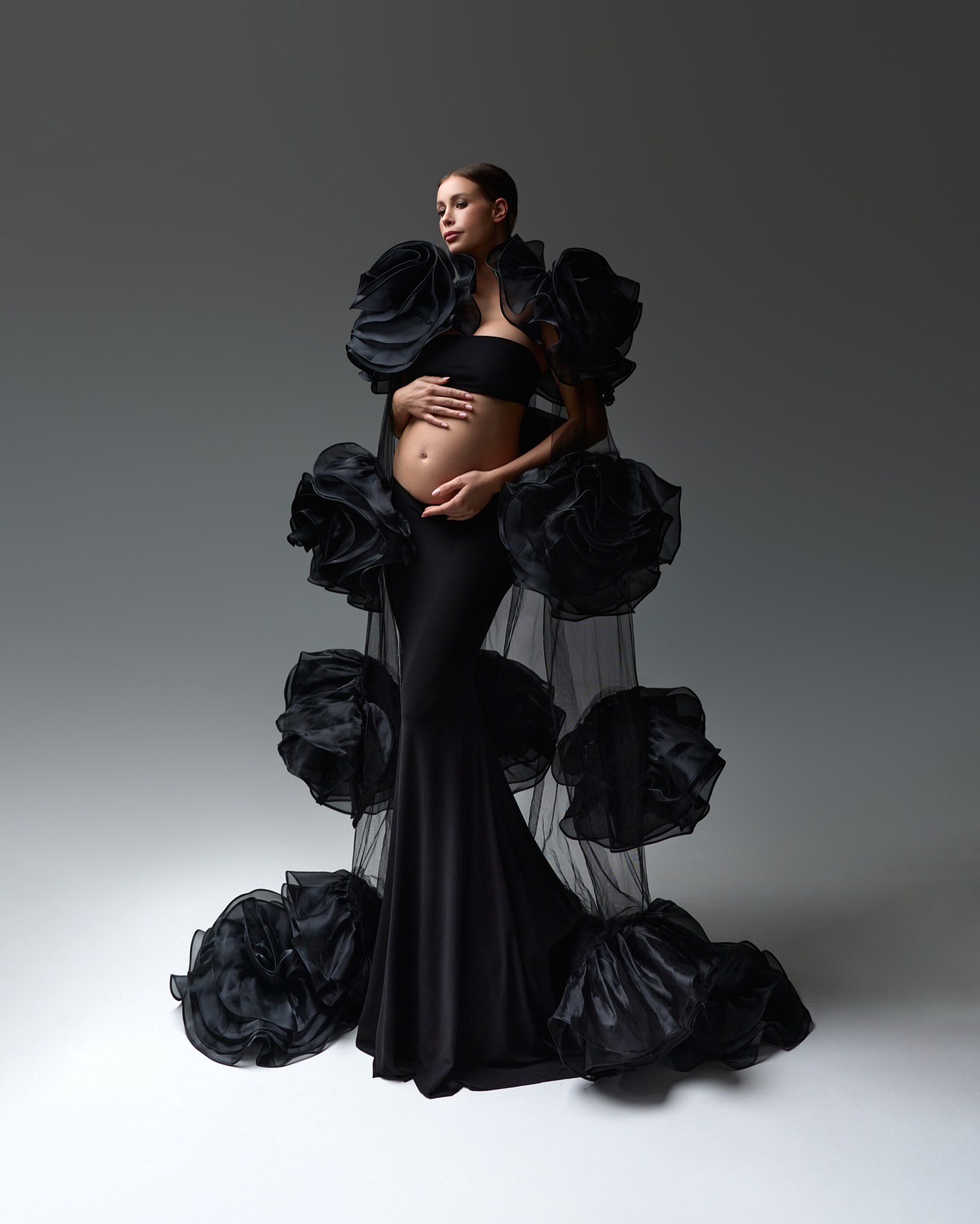 Черная накидка цветы органза