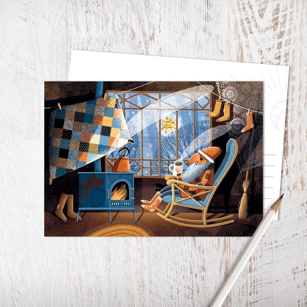 Открытка «Дед Мороз в кресле»