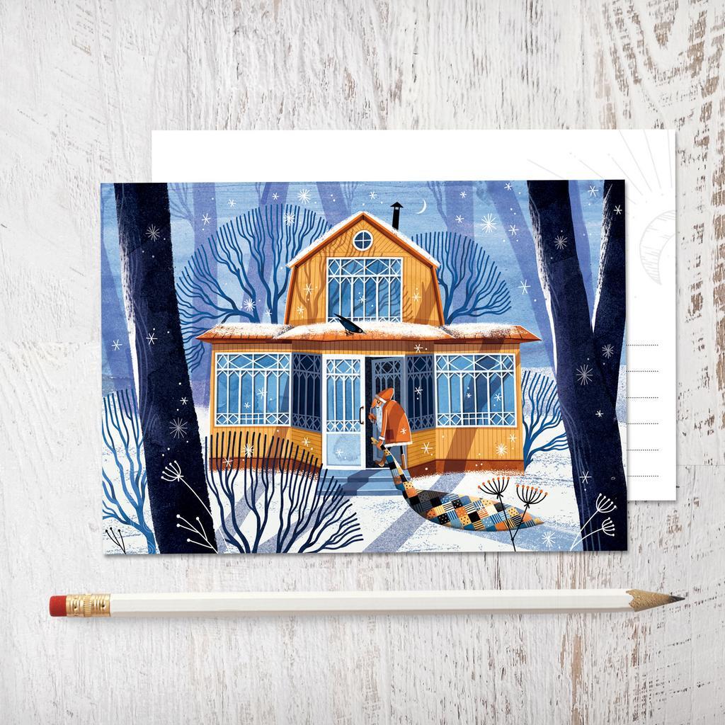 Открытка «Дед Мороз возвращается домой»