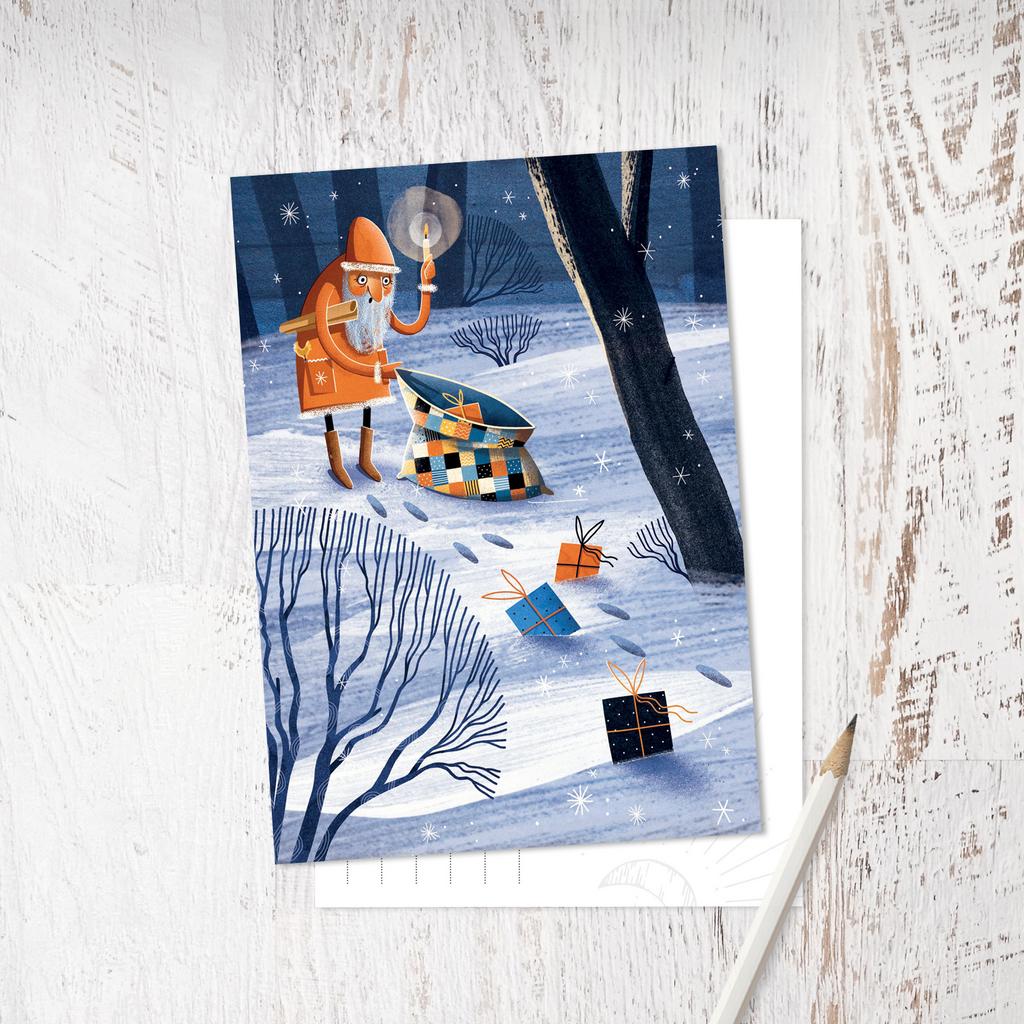 Открытка «Дед мороз со свечой»