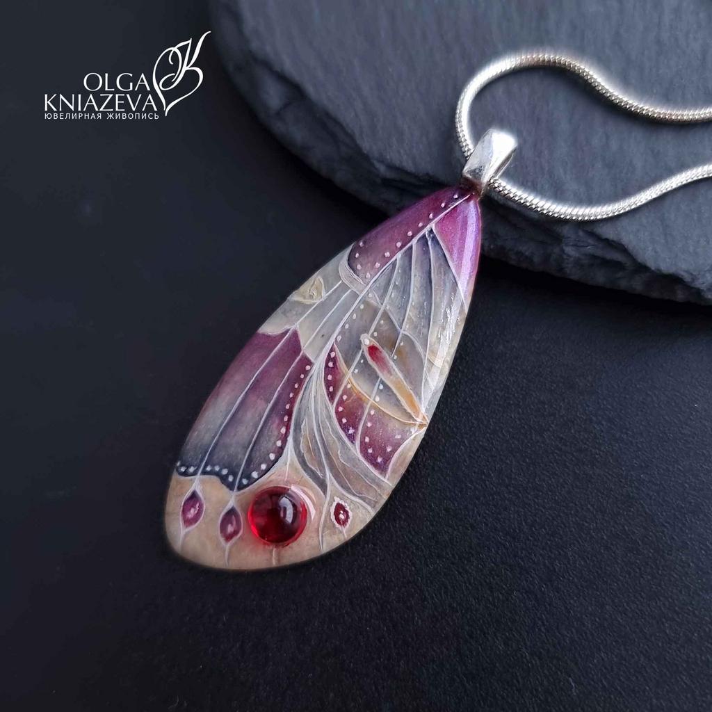 Кулон Крыло бабочки ювелирная живопись на камне