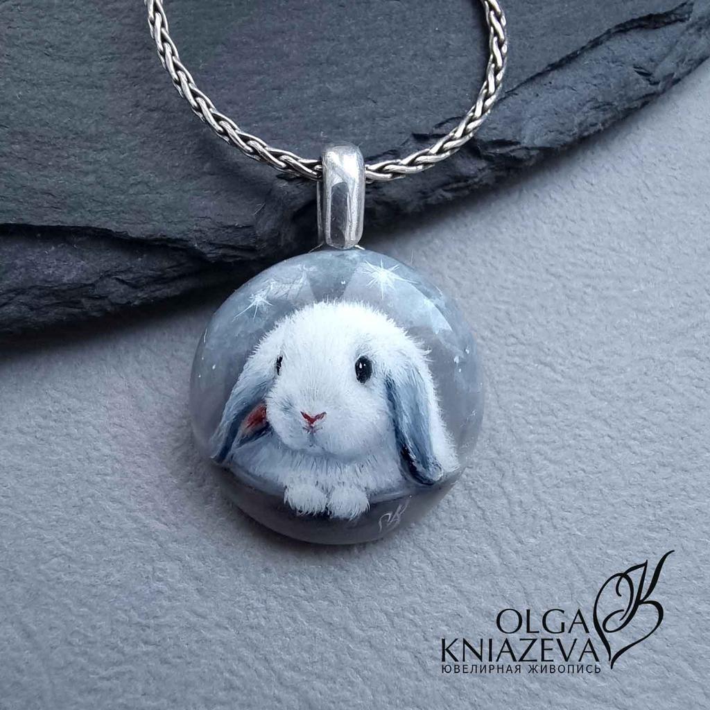 Серебряный кулон с агатом и ювелирной живописью