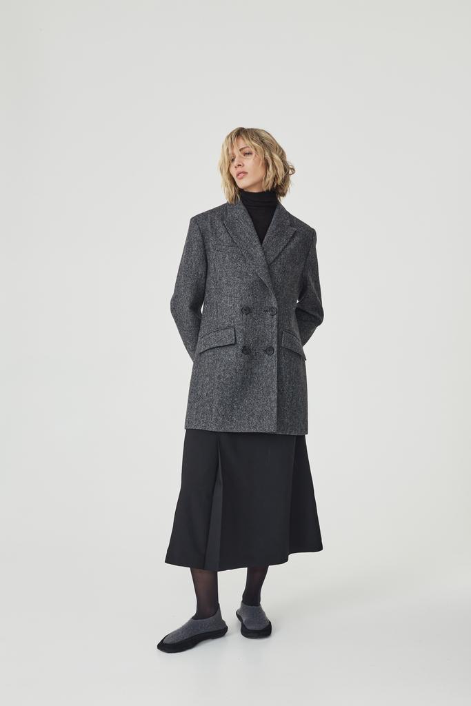 Пиджак двубортный серая елочка