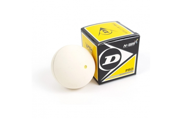 Мячи для сквоша Dunlop White Pro 1 желтая точка, белый, 1 штука