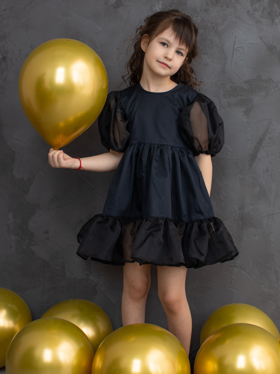 Платье из сатина с прозрачными рукавами фонариками