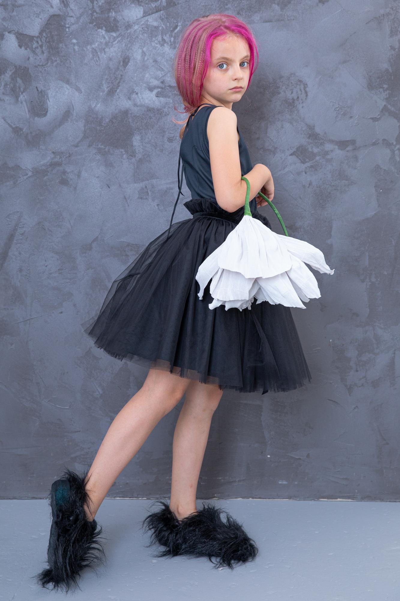 Платье из сатина со съемной юбкой-пачкой