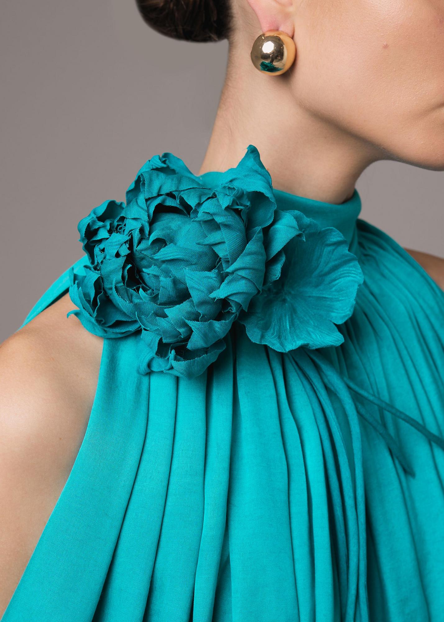 Брошь лотос, бирюзовая