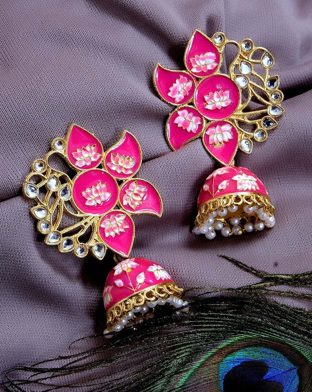 Крупные розовые серьги джумки