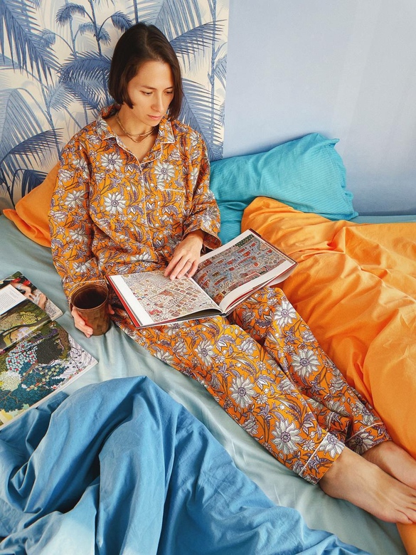 Оранжевая пижама с цветочным рисунком, XL