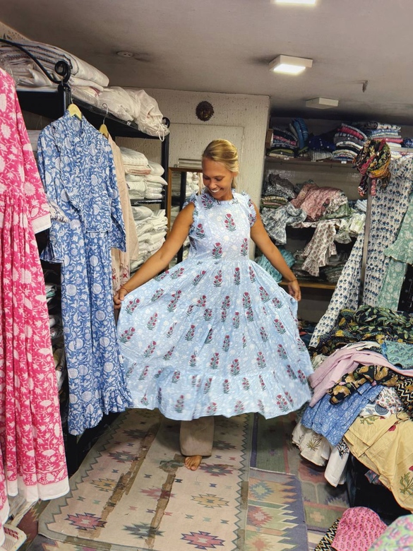 Голубое платье без рукавов, M-L