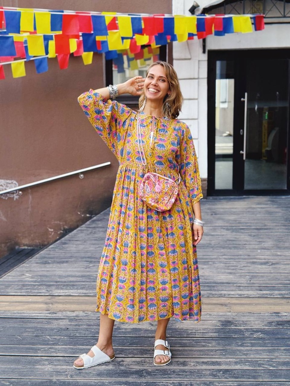 Желтое платье с лотосами, S-M