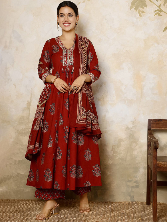 Хлопковый костюм с платьем-анаркали, XXL