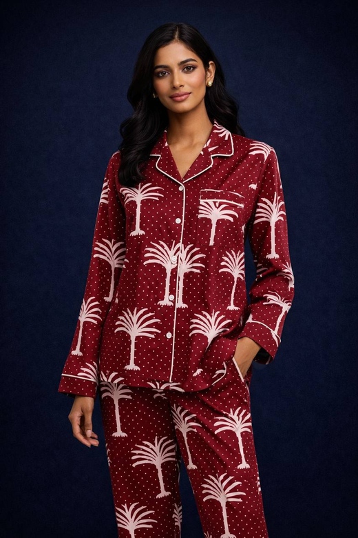 Бордовая пижама с пальмами, XL