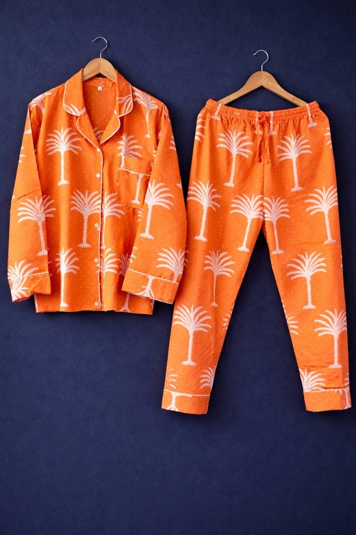 Оранжевая пижама с пальмами, S, L, XL