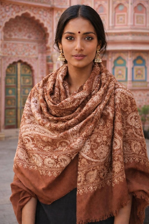 Карамельный кашемировый палантин с вышивкой