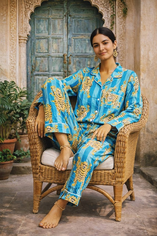 Голубая полосатая пижама с тиграми