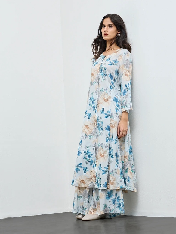 Голубой костюм с цветами, XS