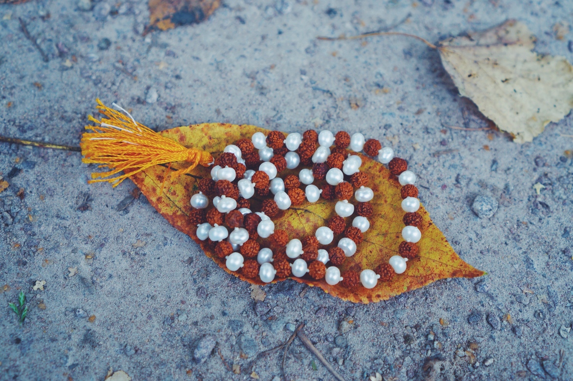 Чётки из рудракши и жемчуга