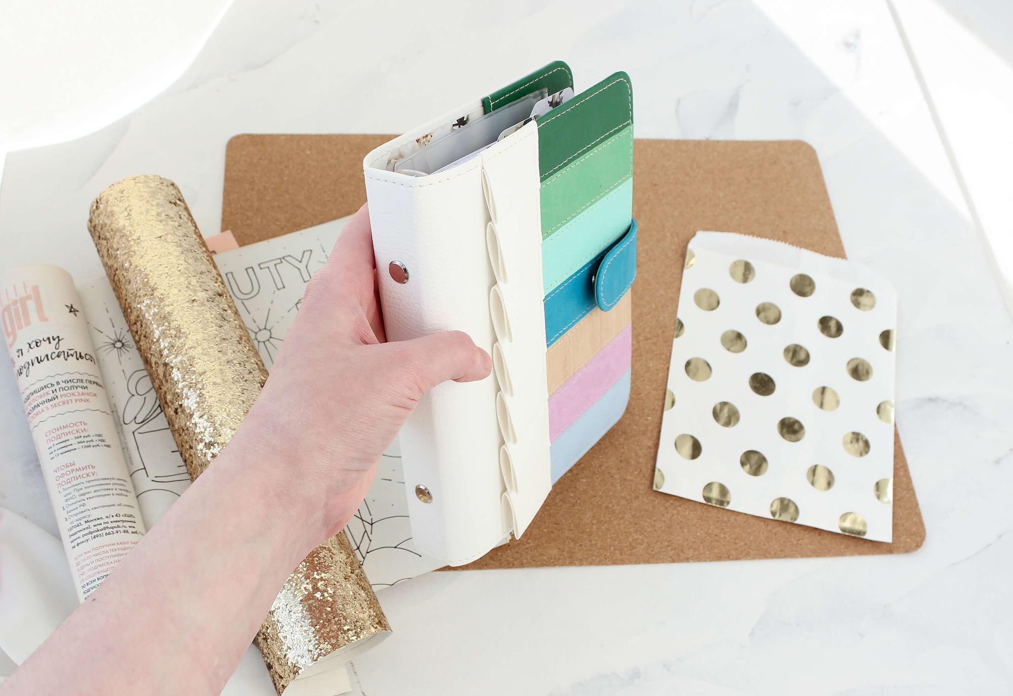 Планер "В полоску с рюшей" (готовый блокнот ручной работы на кольцевом механизме А6+)