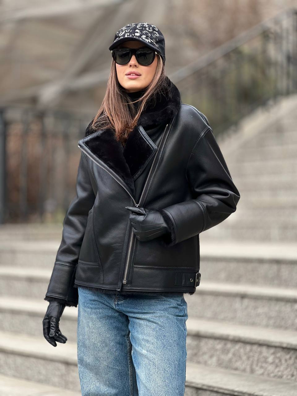 Дублёнка-косуха из натуральной чёрной овчины