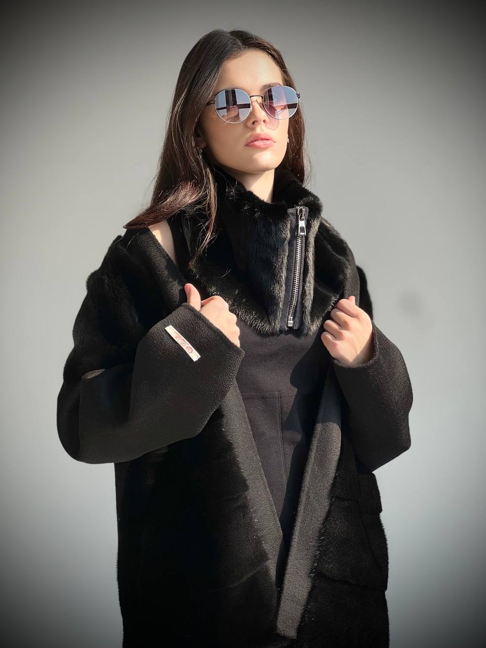 Шарф-манишка из благородного чёрного меха норки