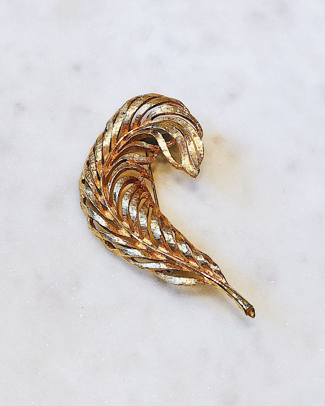 Объемная брошь-перо с тиснением
