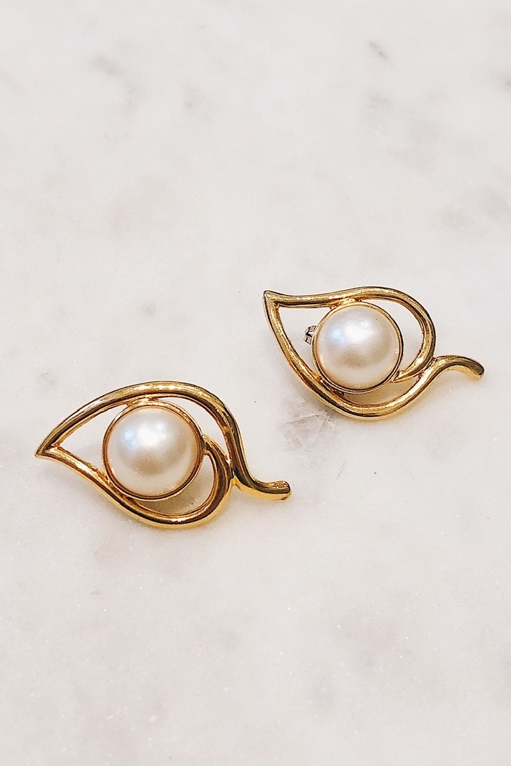 Серьги-листья с жемчугом