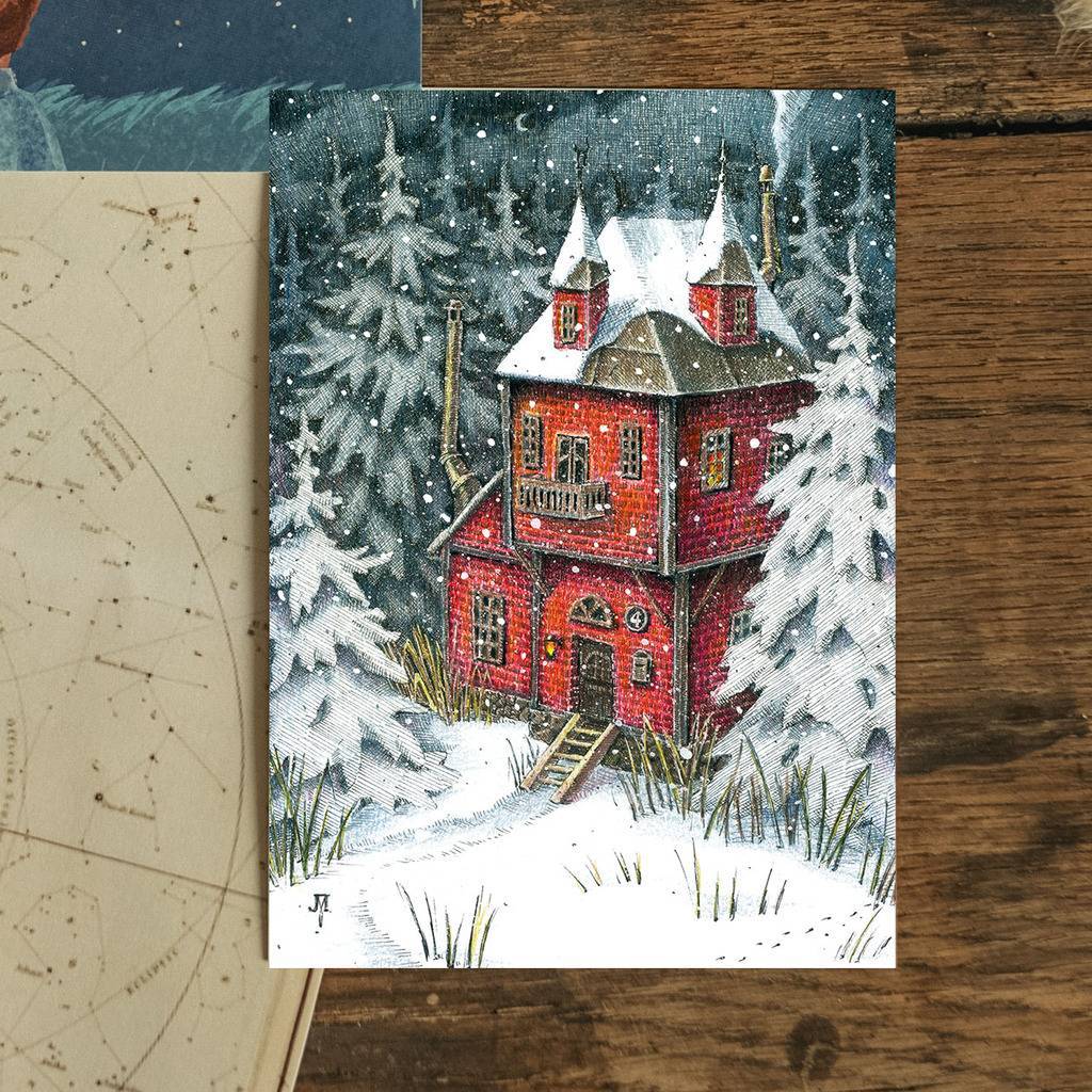 "Red snowy home" почтовая открытка
