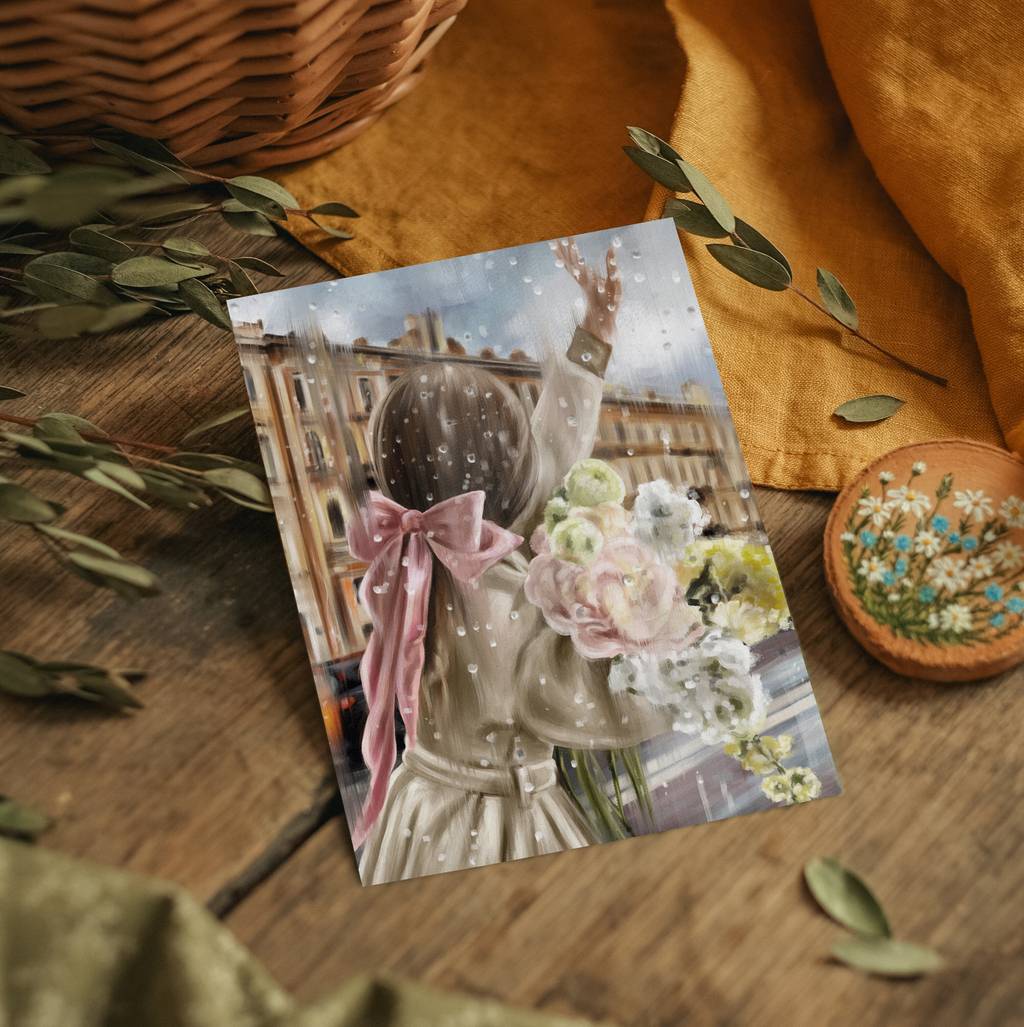 "Цветы под дождём" открытка почтовая