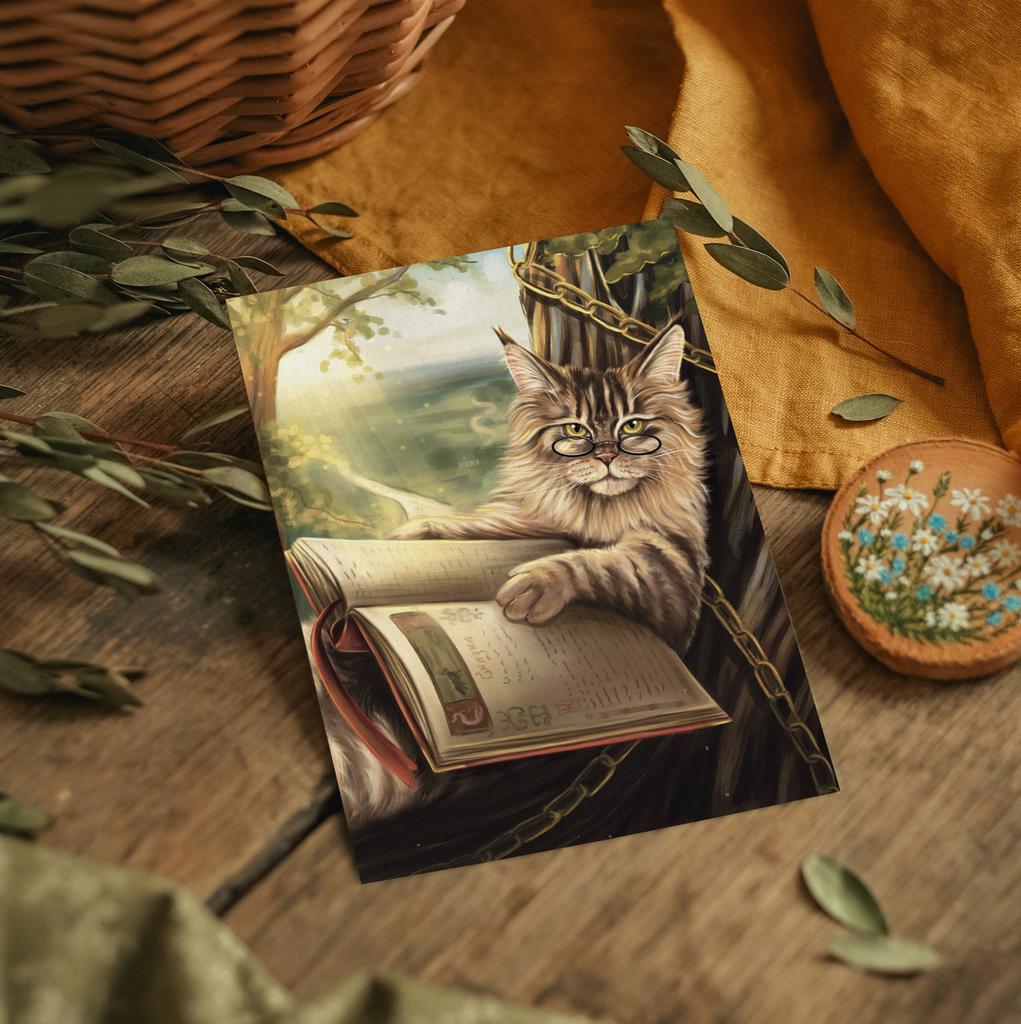 "Кот ученый" почтовая открытка для посткроссинга