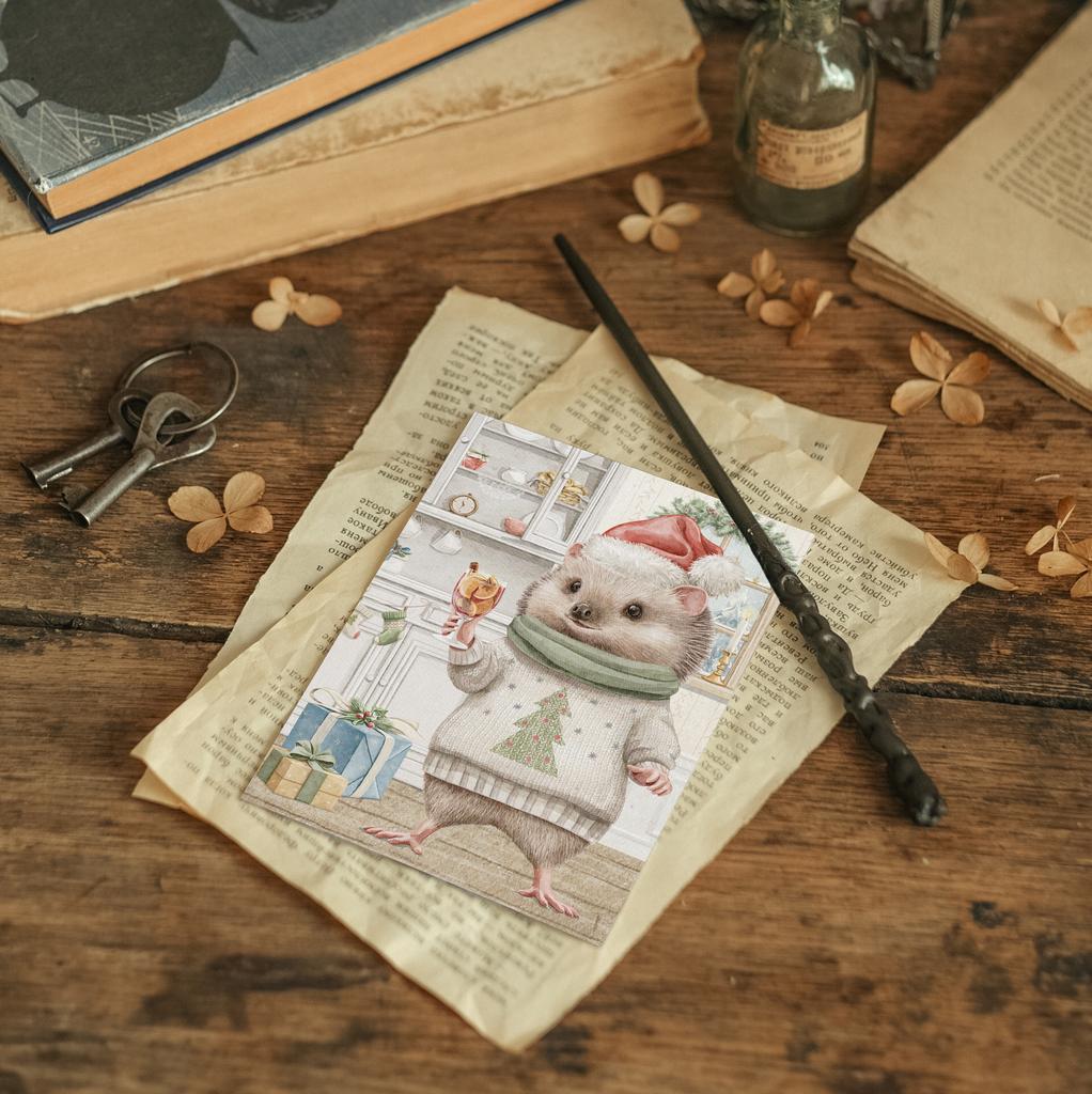 "Ёж и глинтвейн" почтовая открытка для поcткроссинга