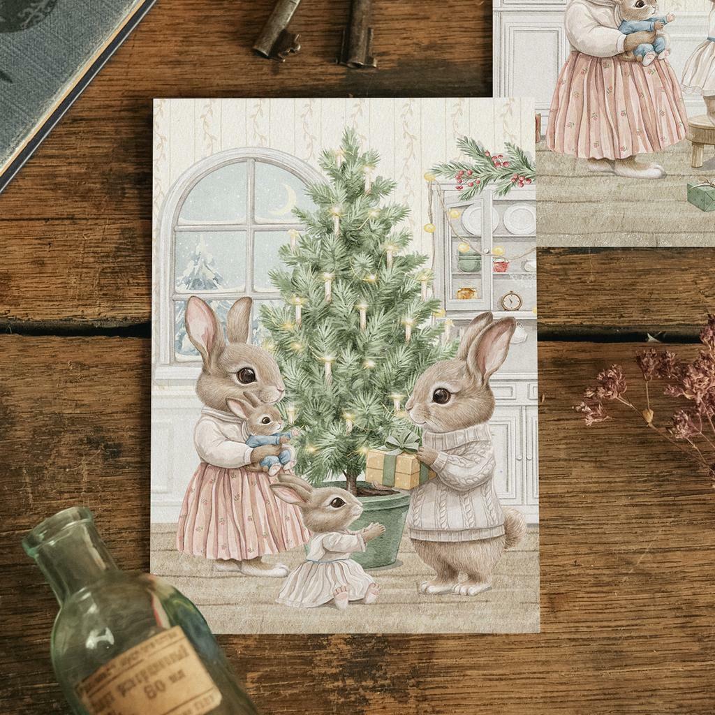 "Заячье семейство с подарками" почтовая открытка для поcткроссинга