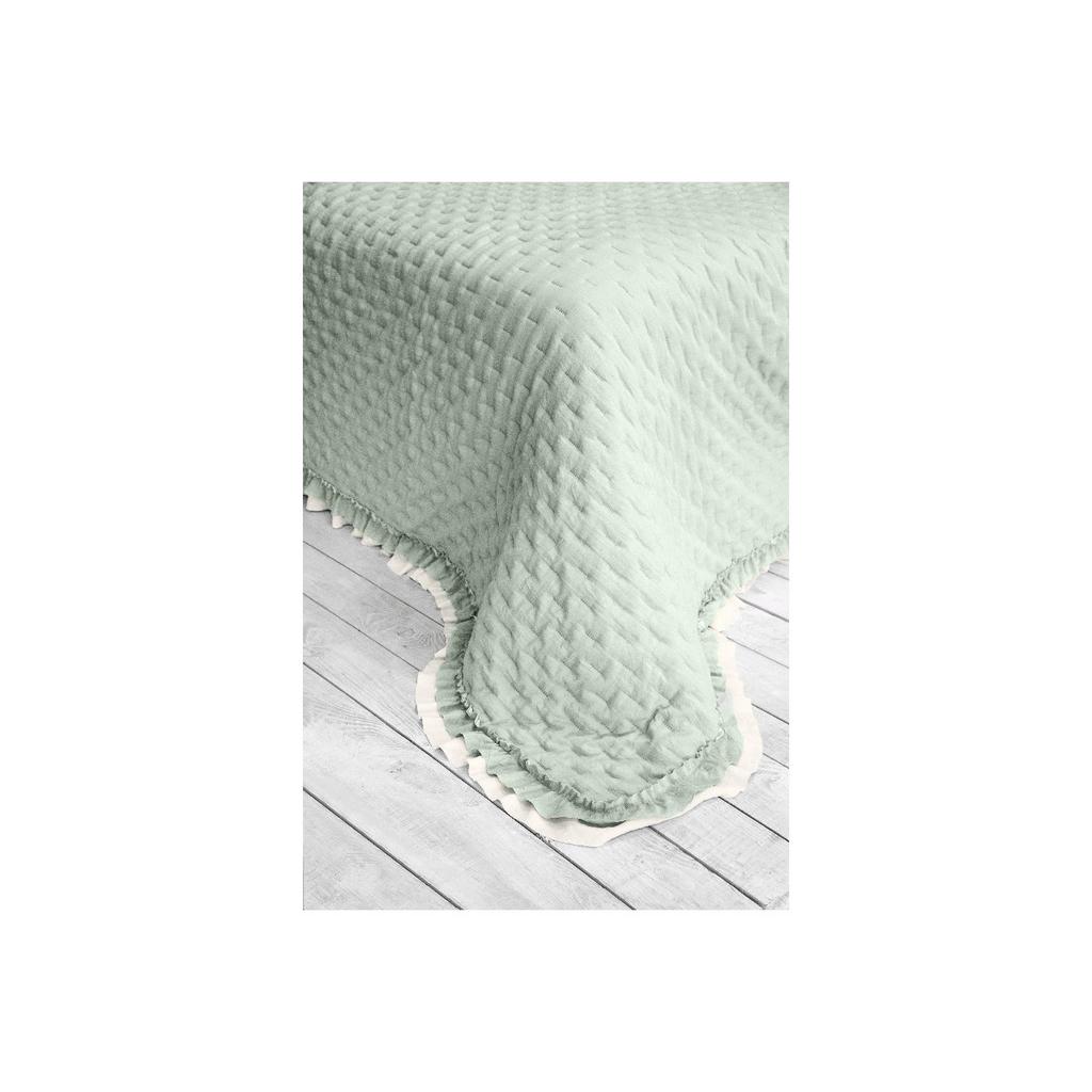 Покрывало 2-спальное с рюшами "Рошель" ЗЕЛЕНОЕ