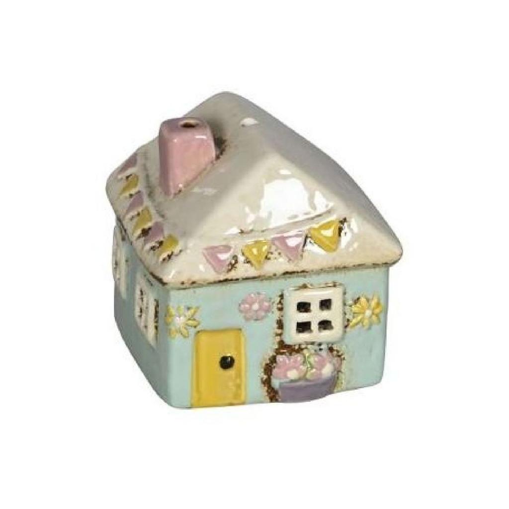 Подсвечник "Домик с флажками" голубой