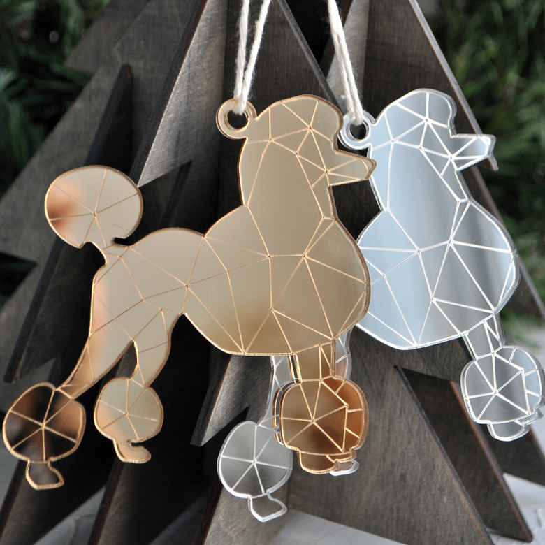 Ёлочная новогодняя игрушка - собака пудель зеркальная - купить необычный сибирский сувенир в подарок на Новый год