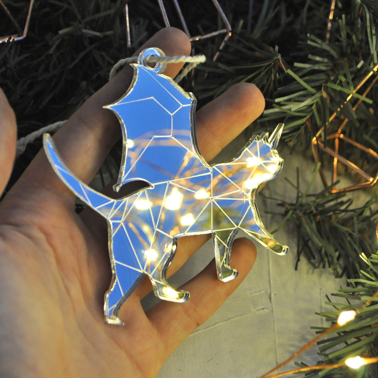 Ёлочная новогодняя игрушка - Драконокот зеркальный - купить необычный подарок на Новый год