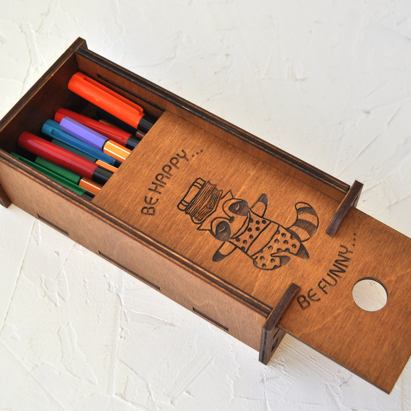 деревянный пенал с выдвижной крышкой коробочка под фломастеры и мелочи на заказ