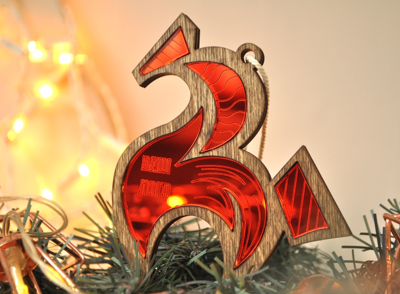 Ёлочная игрушка деревянная "Лошадка фантазийная" с зеркальными вставками и логотипом (минимальный тираж 15 шт)