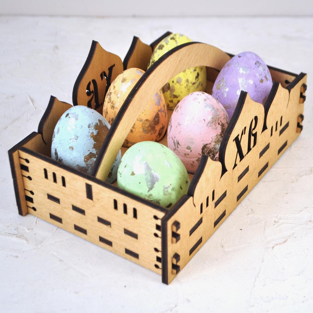 Деревянная корзинка ящик для пасхальных яиц сборная