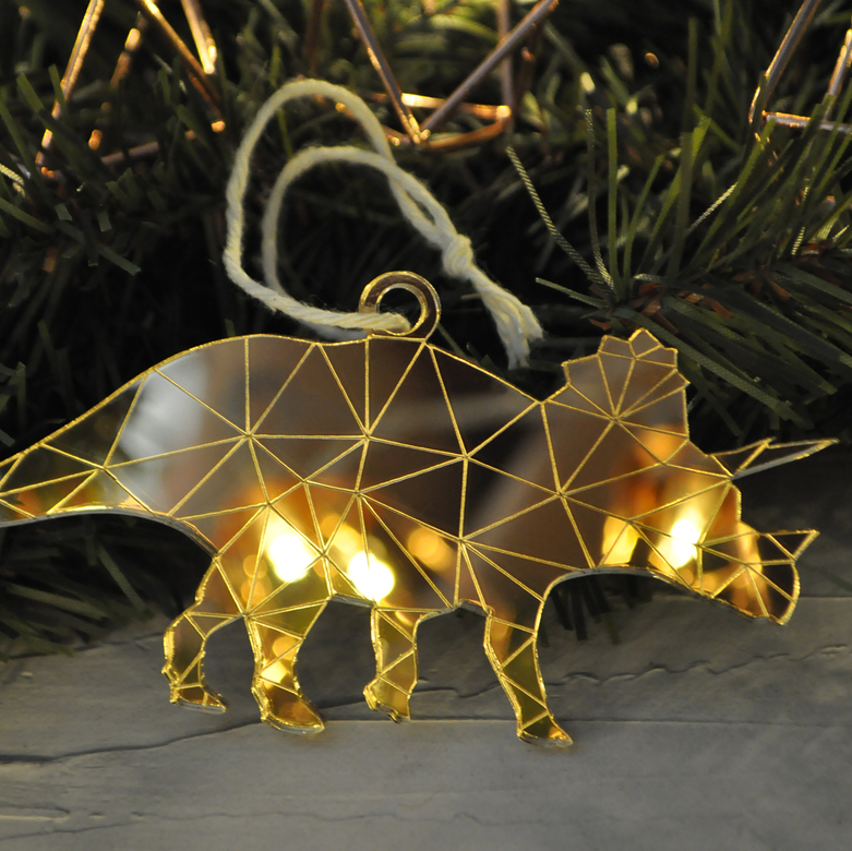 Ёлочная новогодняя игрушка - Динозавр Трицератопс - купить необычный сувенир в подарок на Новый год