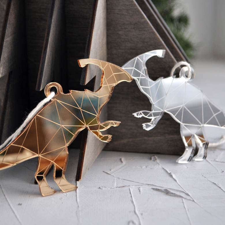 Ёлочная новогодняя игрушка - Динозавр Паразауролоф - купить необычный сувенир в подарок на Новый год