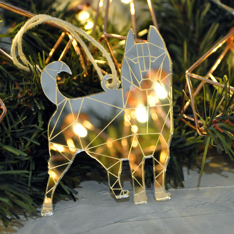 Ёлочная новогодняя игрушка - Сибирский хаски зеркальный - купить необычный сибирский сувенир в подарок на Новый год