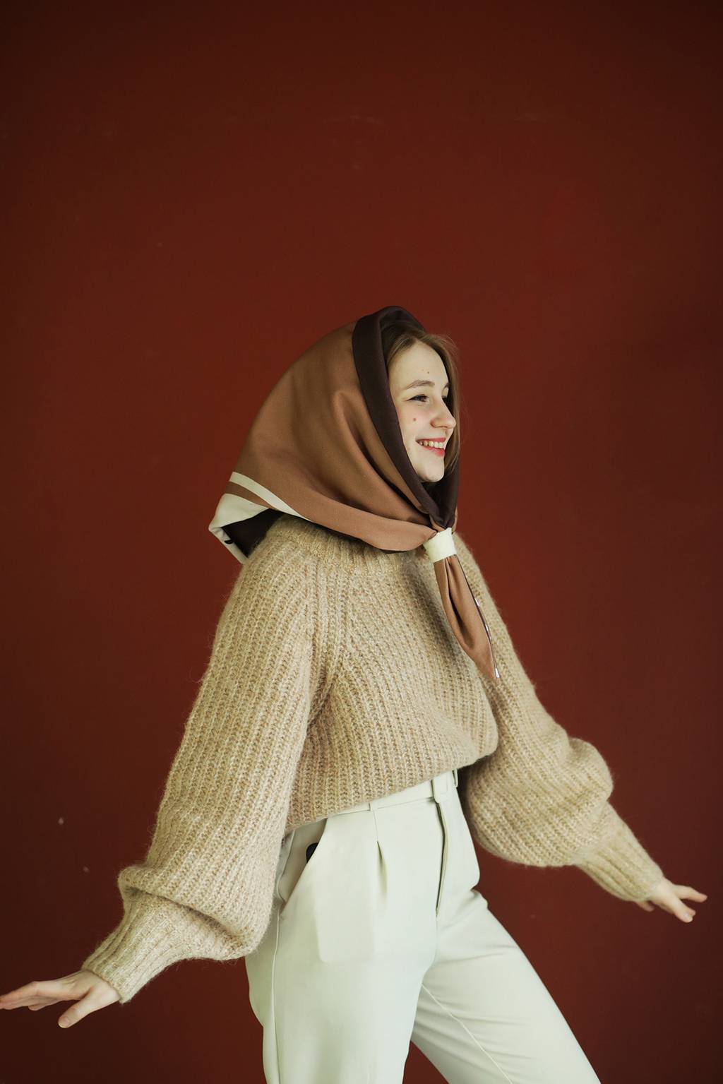 Теплая косынка "Кофе" (двусторонняя)